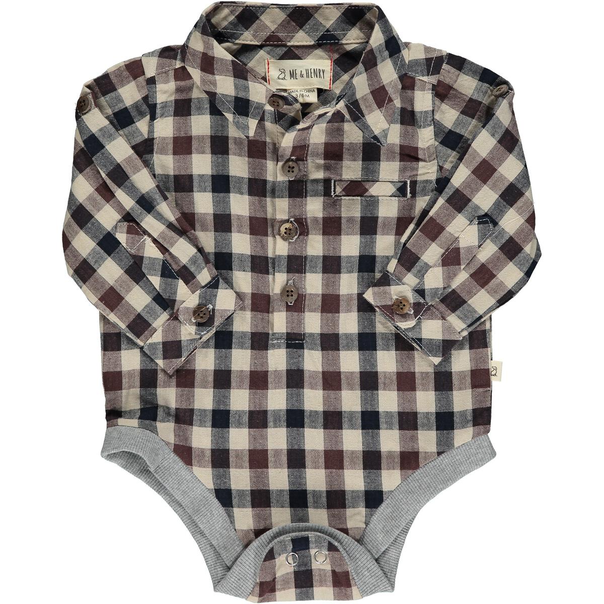Me & Henry Jasper Cream/Brown Plaid Onesie