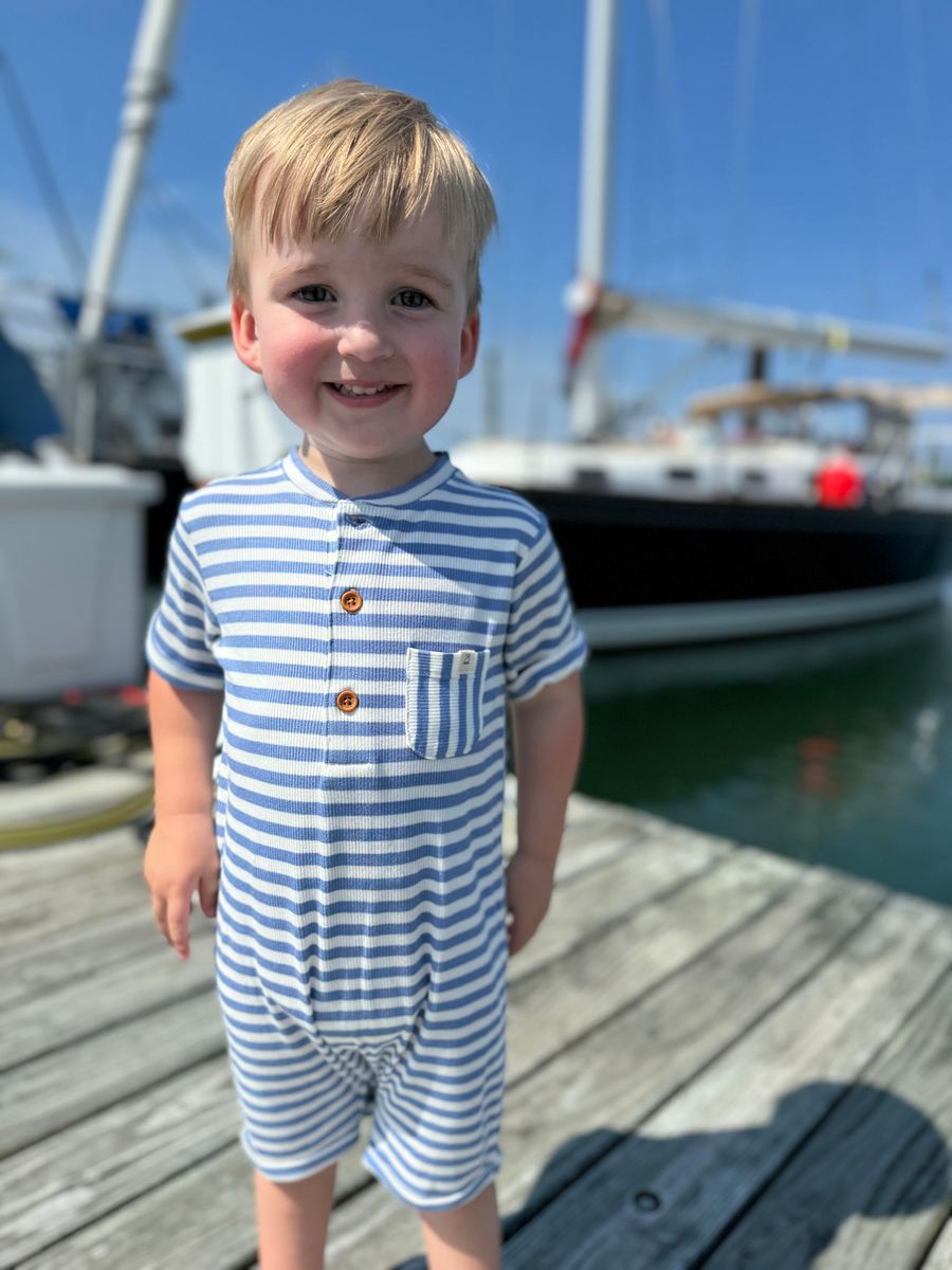Me & Henry Camborne Blue Stripe Henley Romper