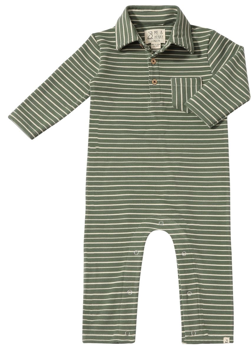 Me & Henry Forest/Cream Kingston Polo Romper
