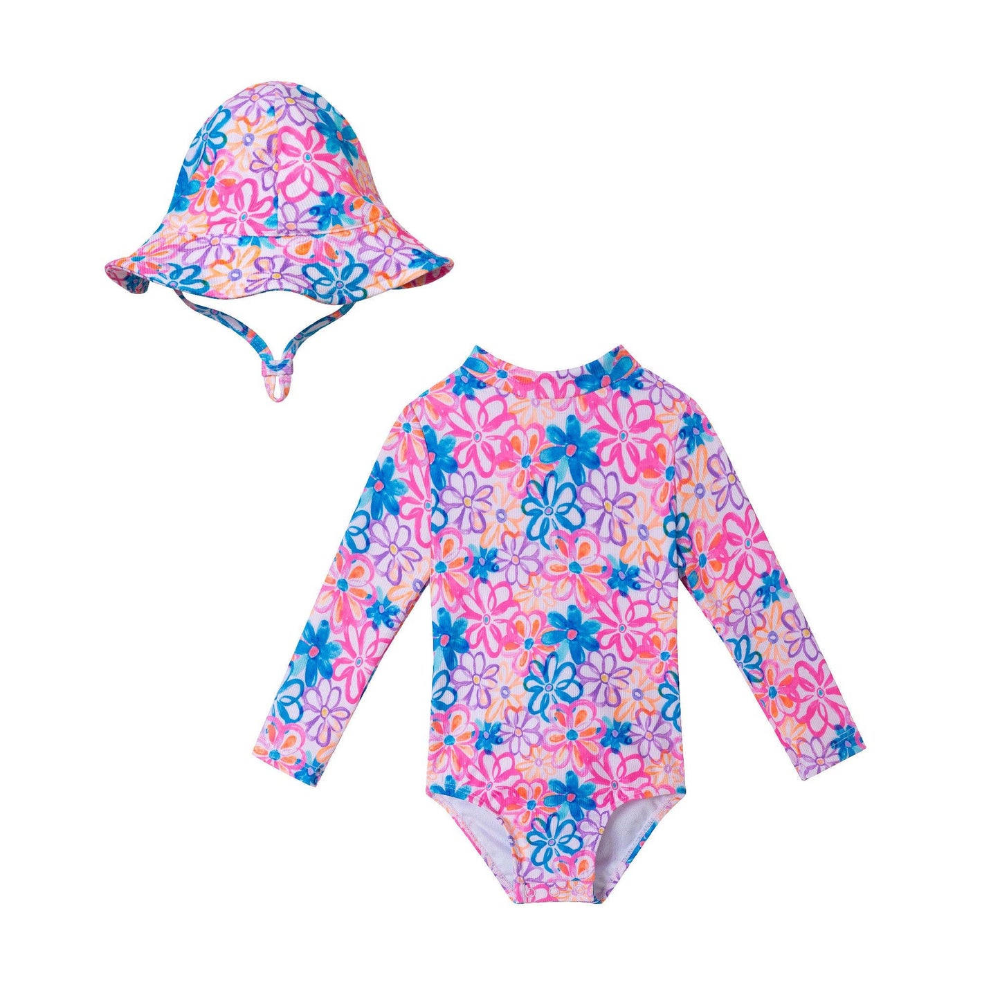 Andy & Evan Blue Floral Swim Rashguard & Hat