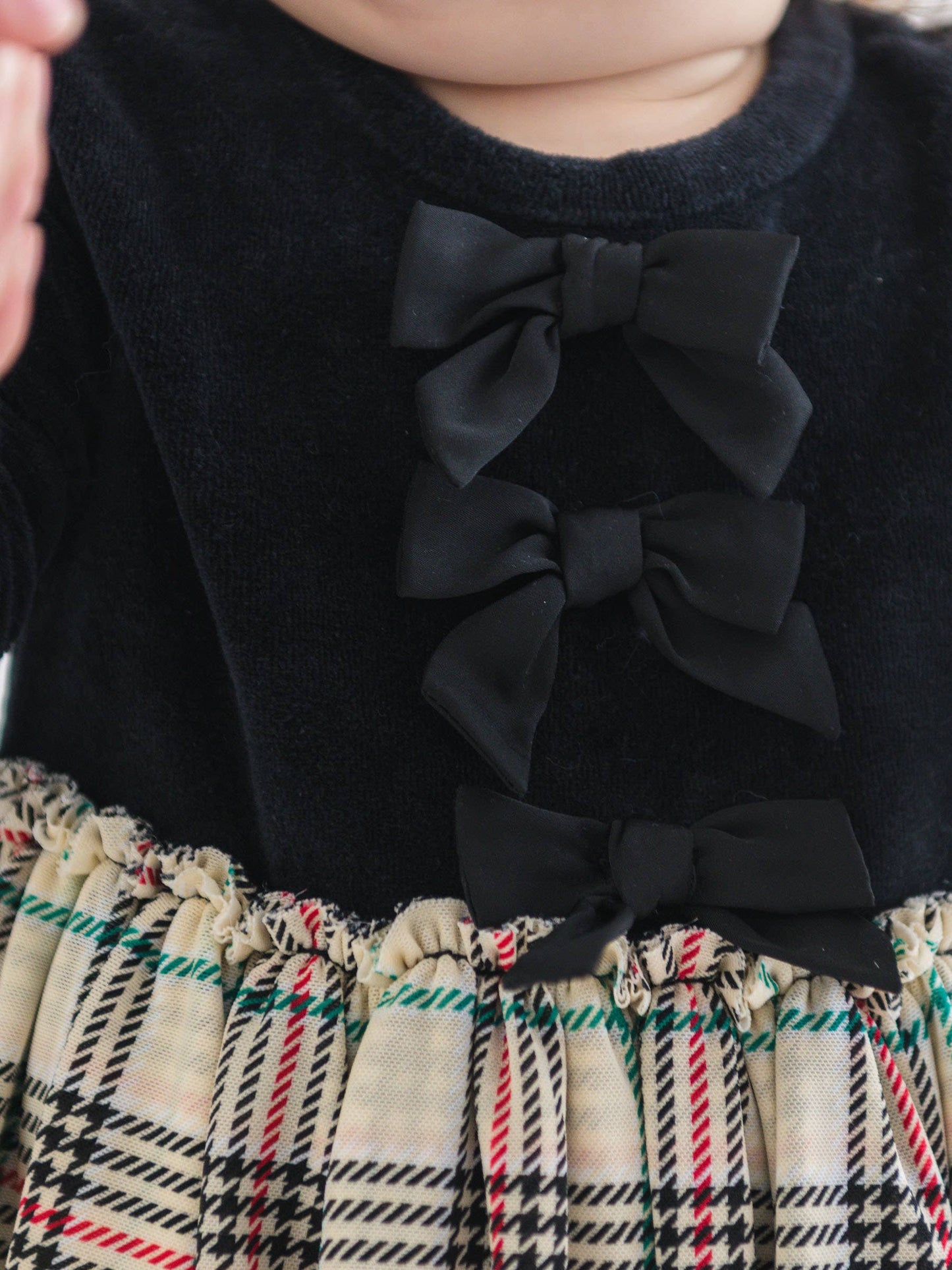 Baby Girls Tannen Plaid Velour & Tulle Long Sleeve Twirl Romper