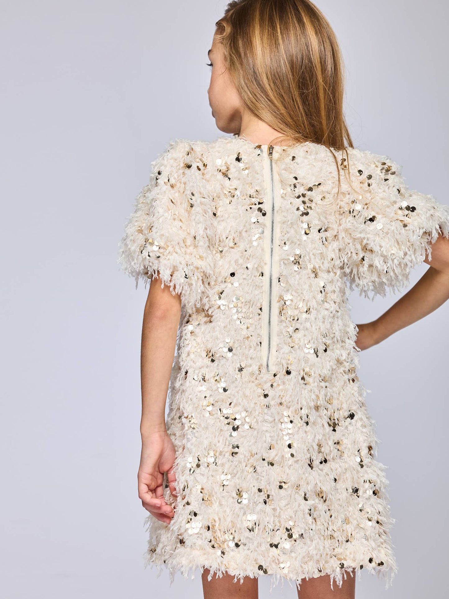 Faux Feather Sequins Dress with Chest Keyhole