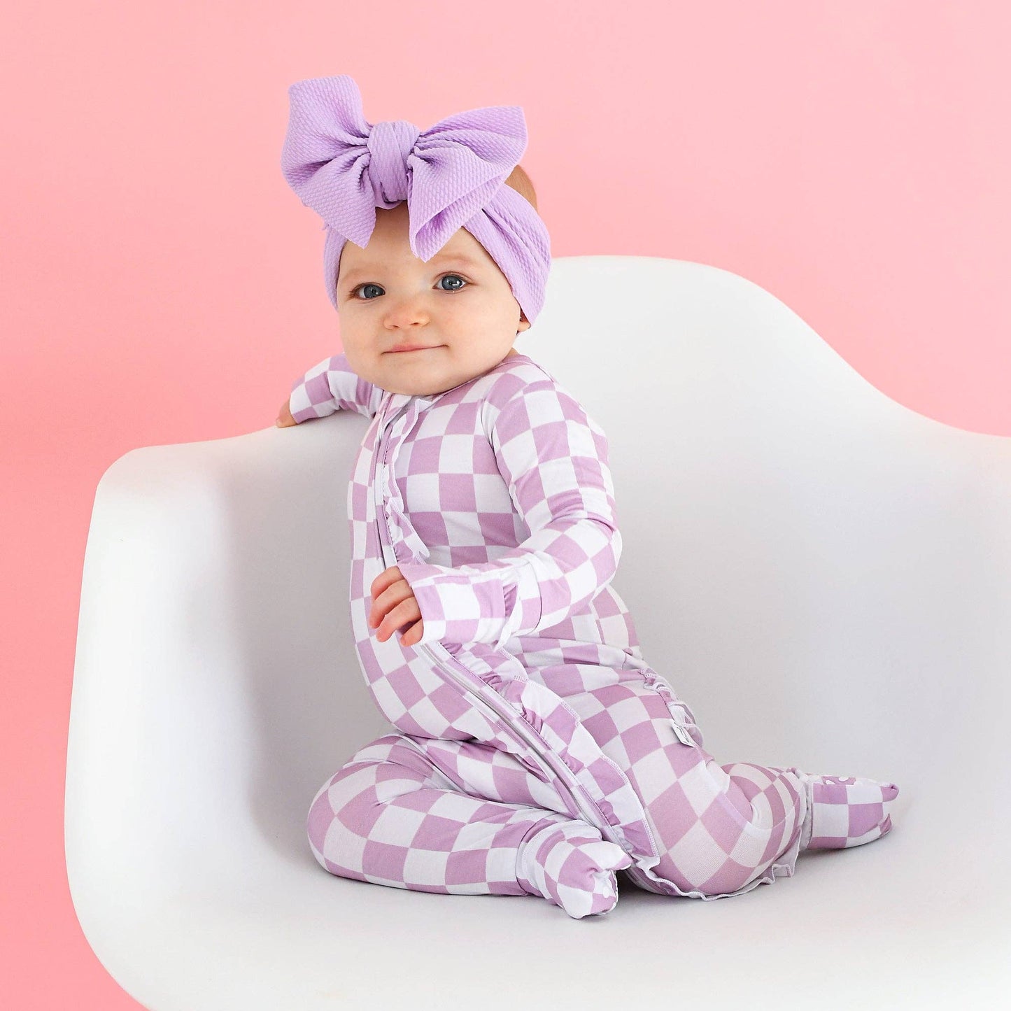 Myla Purple Check Ruffle Zip Romper