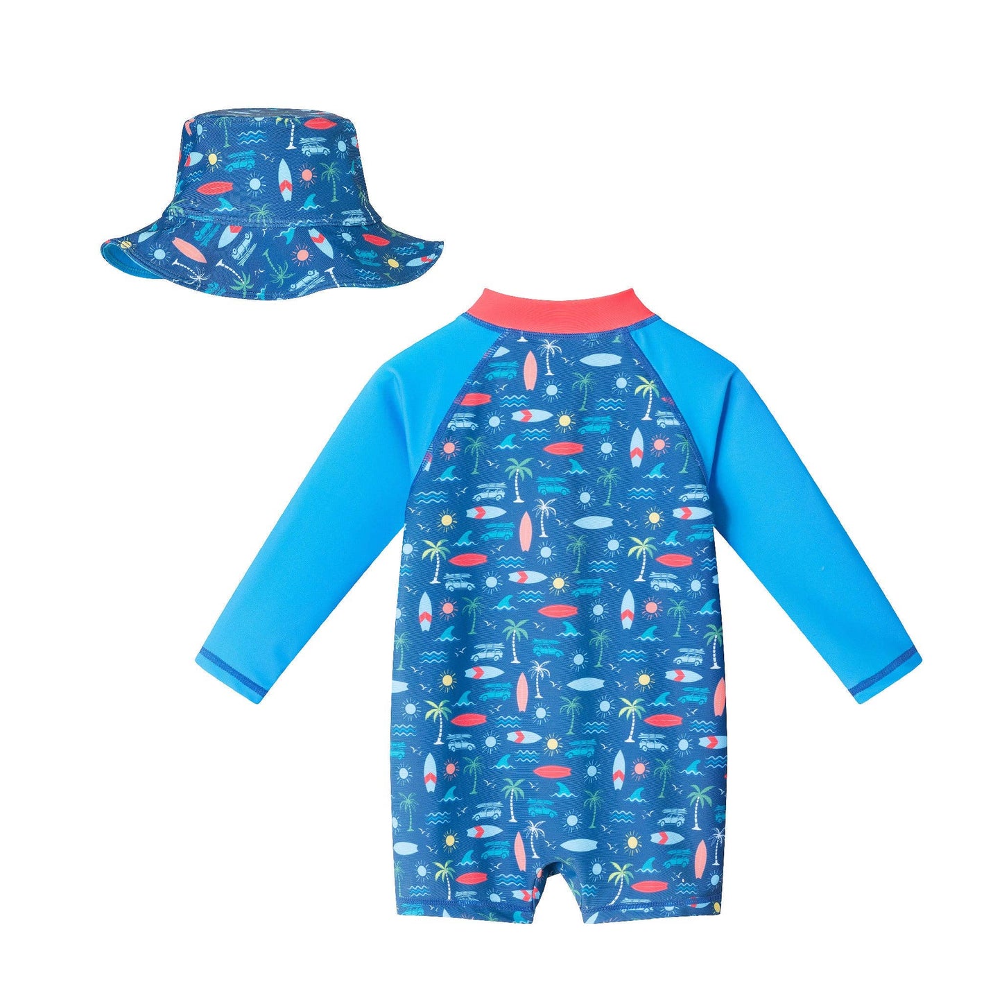 Andy & Evan Navy Tropical Print Swimsuit & Hat