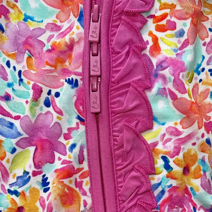 Laree + Co Korrie Floral Bamboo Ruffle Triple-Zip Convertible Footie