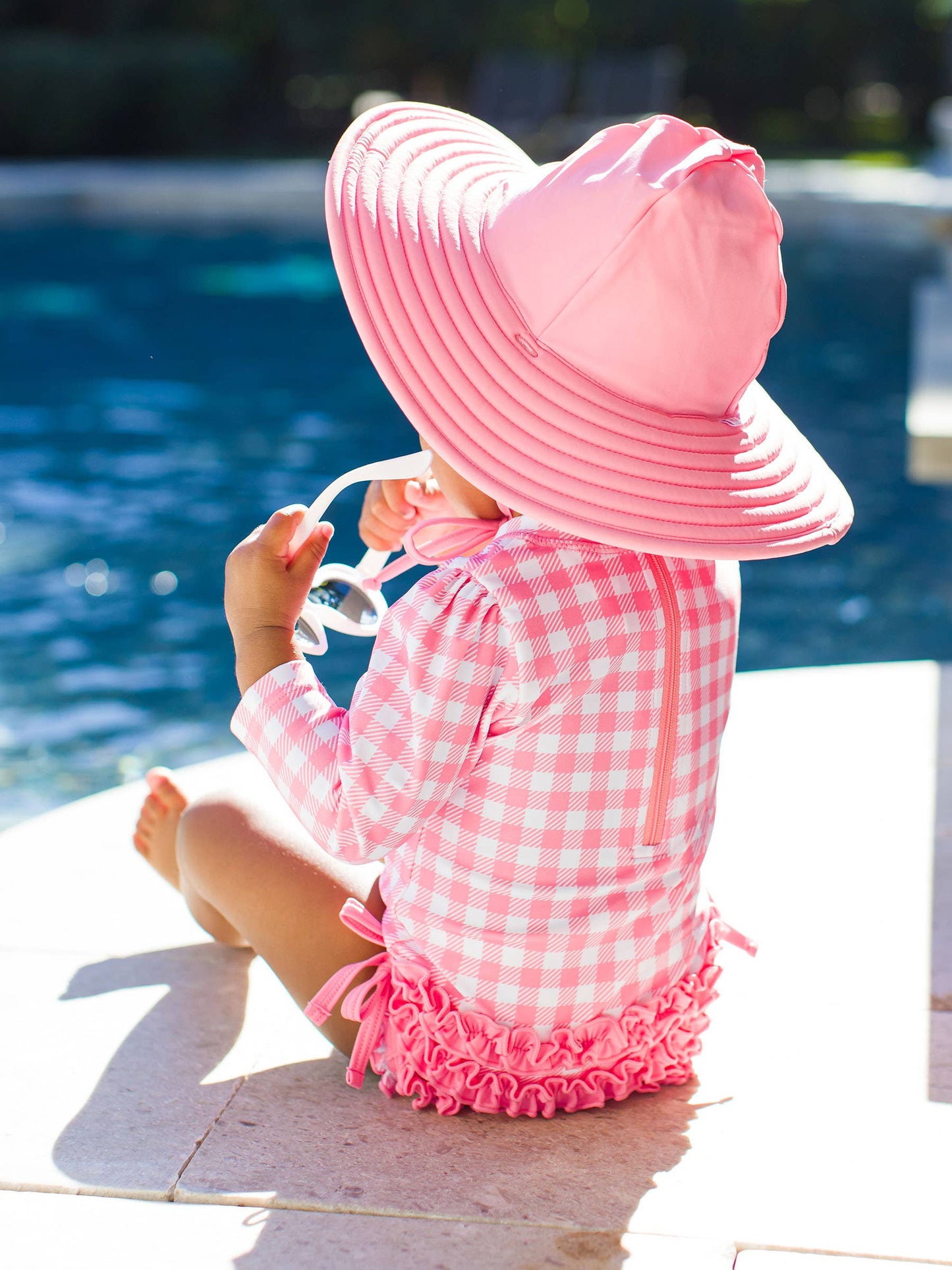 RuffleButts Bubblegum Pink Gingham Rash Guard Swimsuit