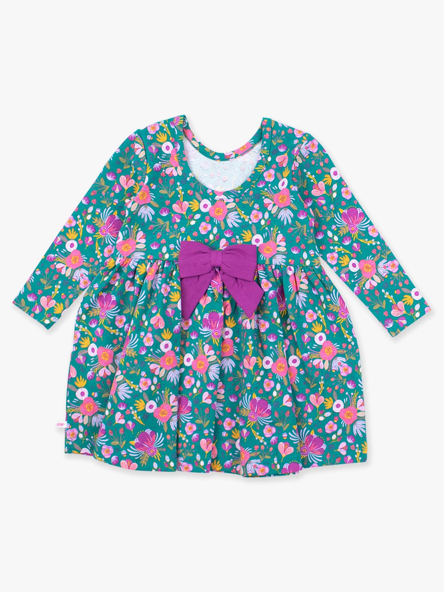 RuffleButts Emerald Floral Twirl Dress