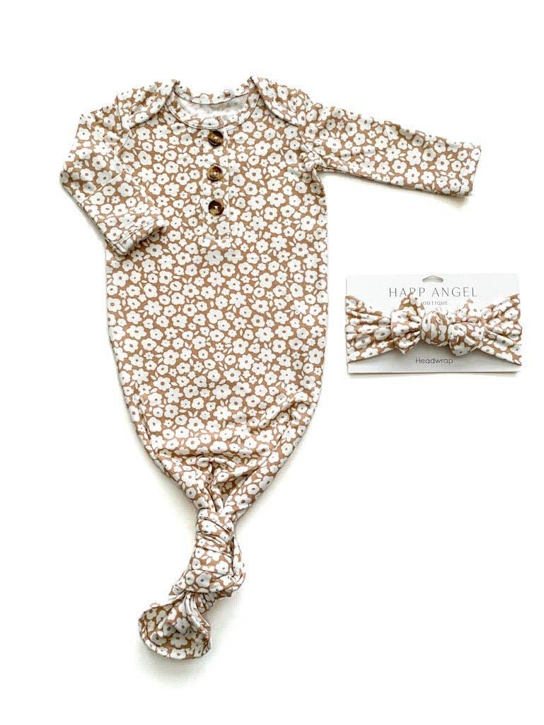 Mocha Ditsy Floral Gown & Headband