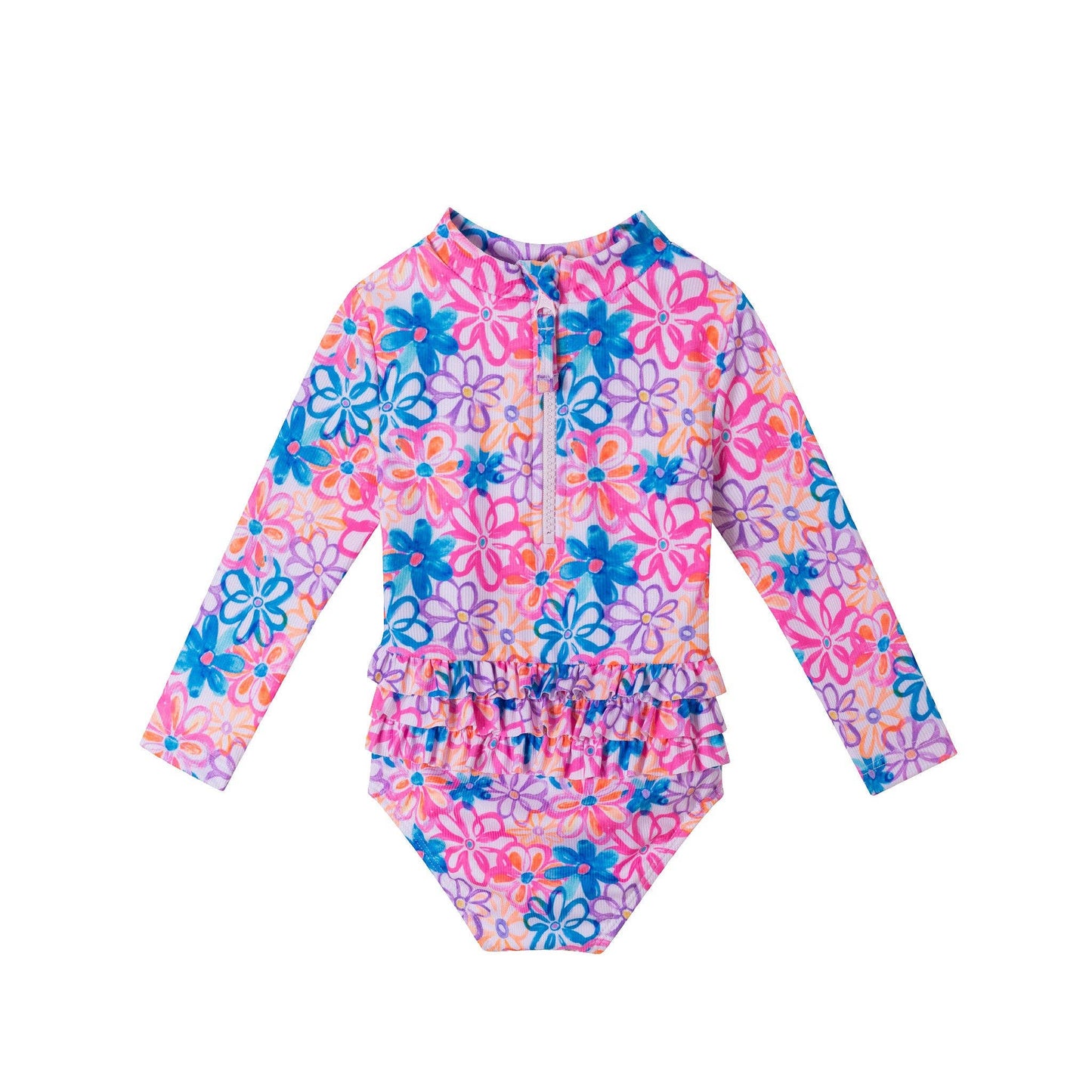 Andy & Evan Blue Floral Swim Rashguard & Hat