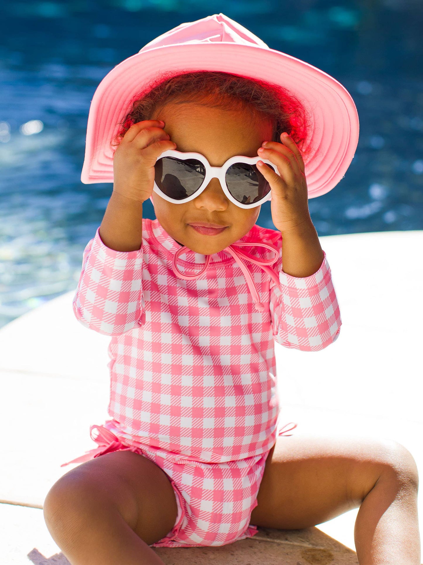 RuffleButts Bubblegum Pink Gingham Rash Guard Swimsuit