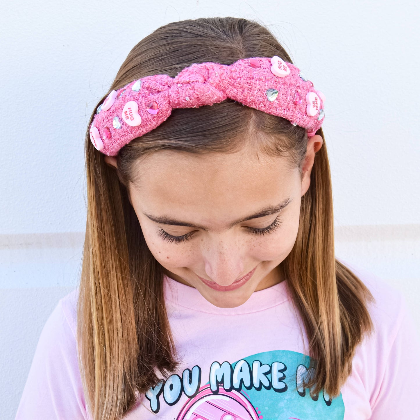Kids Embellished Knot Headband - Candy Valentines Day Heart