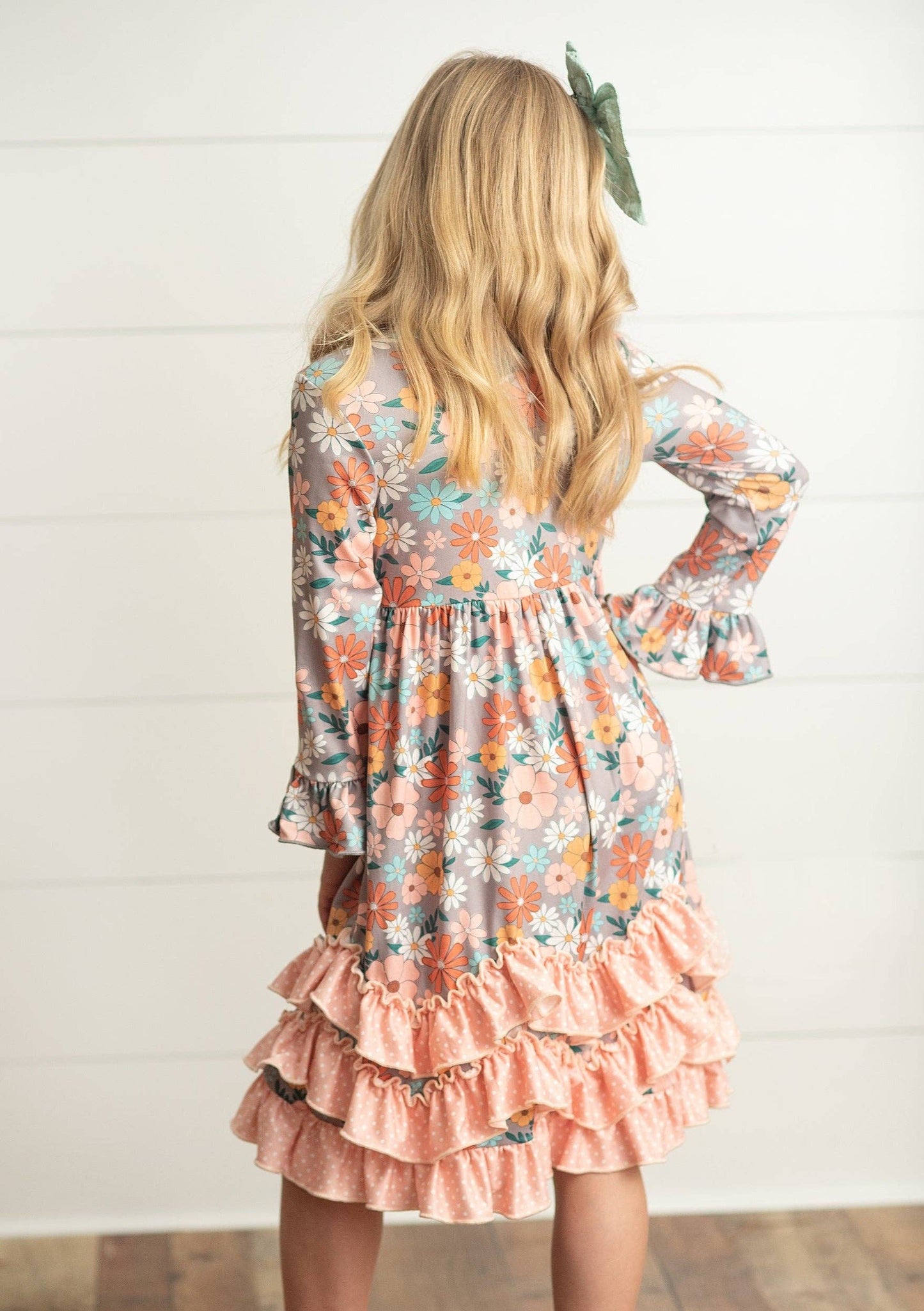 Peach Vintage Floral Ruffle Dress