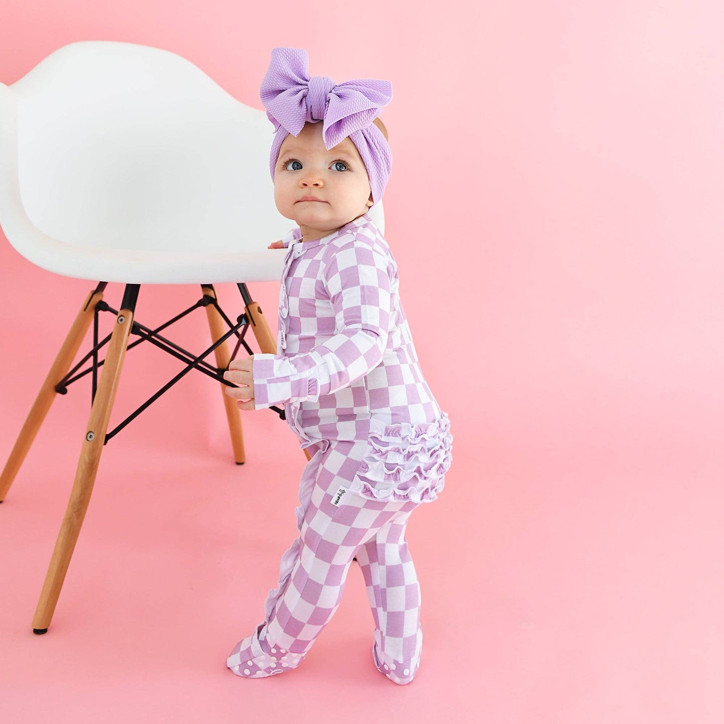 Myla Purple Check Ruffle Zip Romper