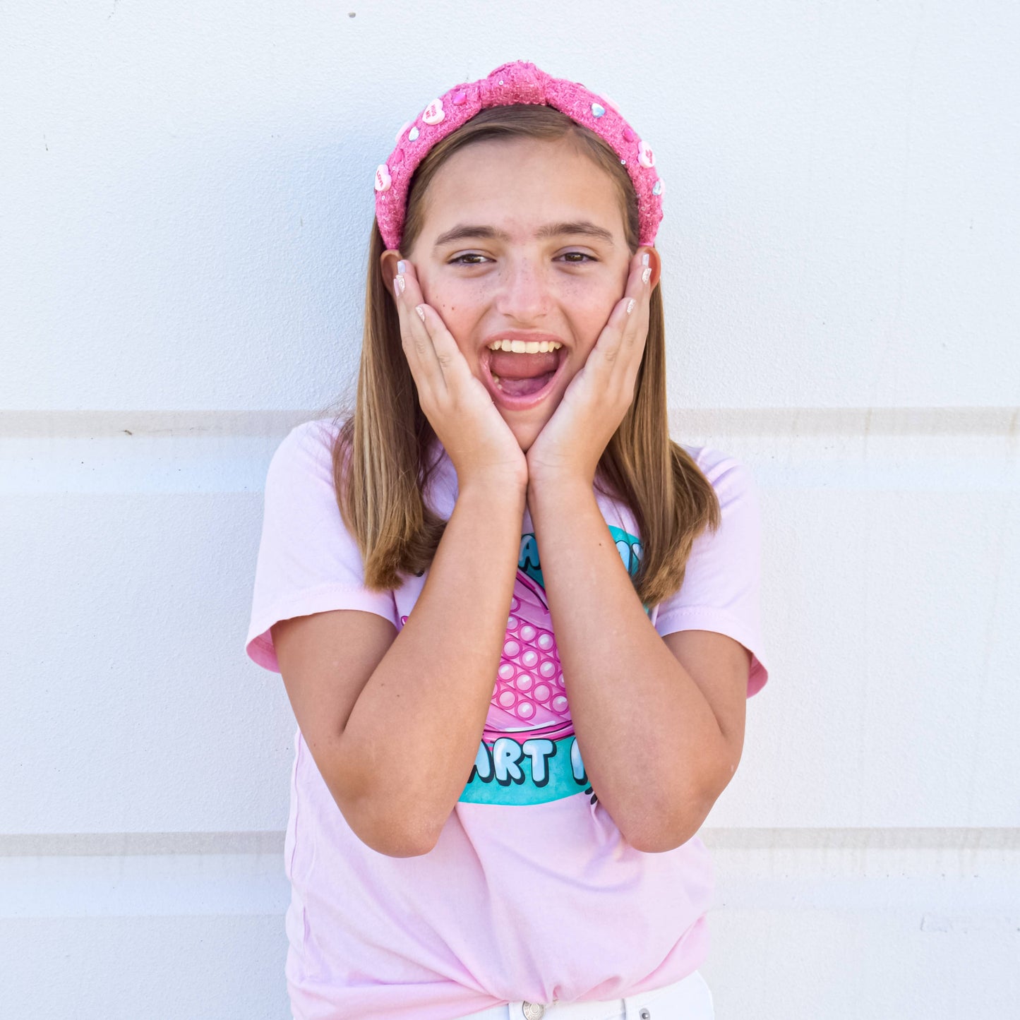 Kids Embellished Knot Headband - Candy Valentines Day Heart