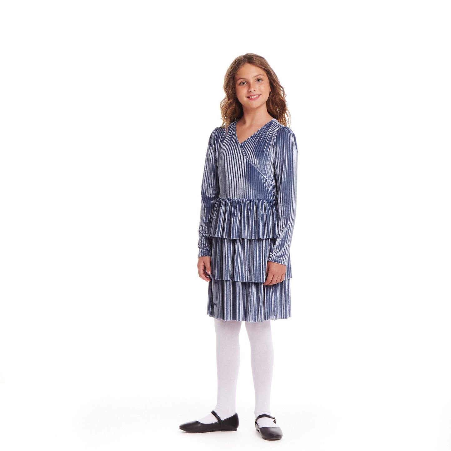 Ice Blue Velvet Tiered Dress