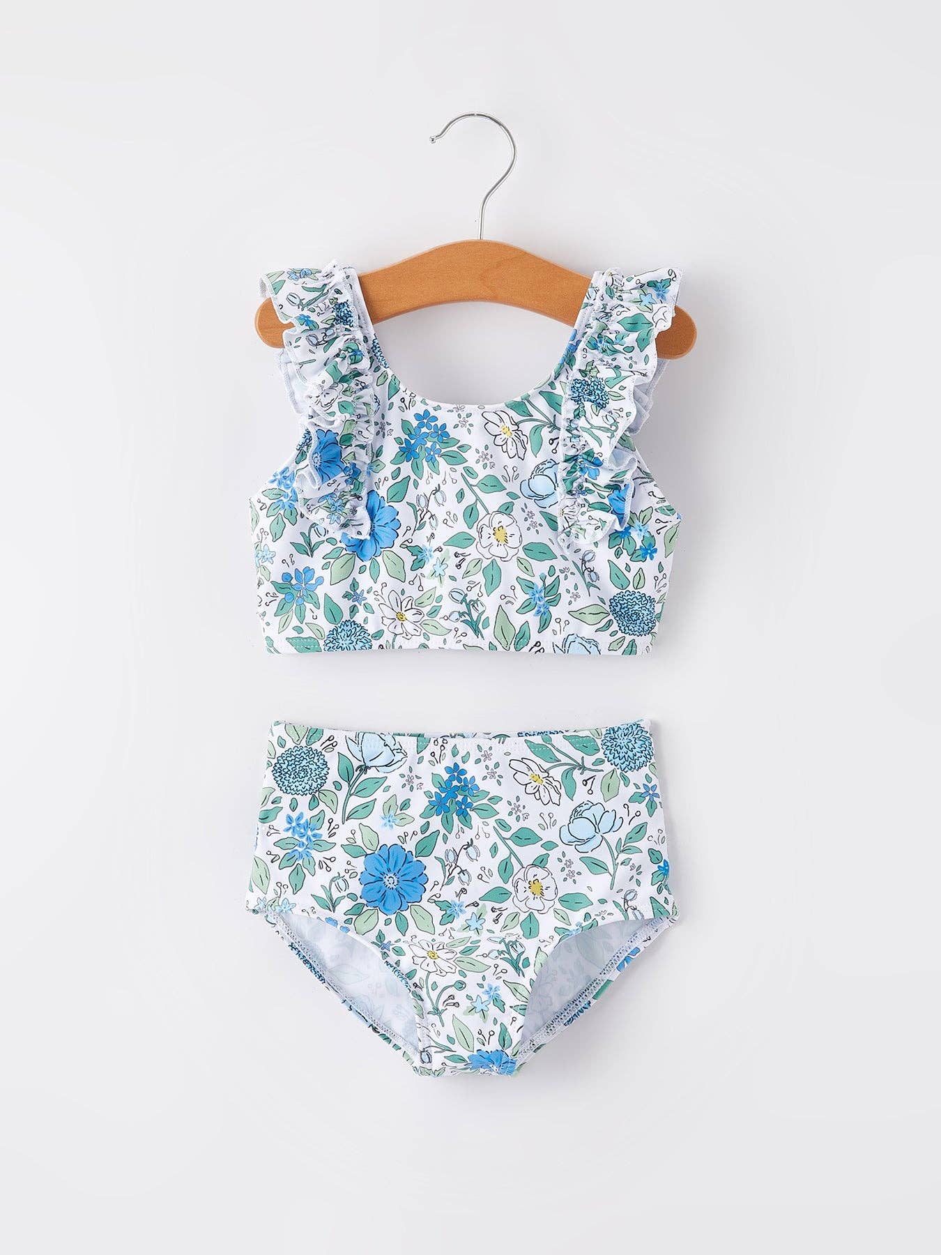 Blue Floral Girls Swimsuit