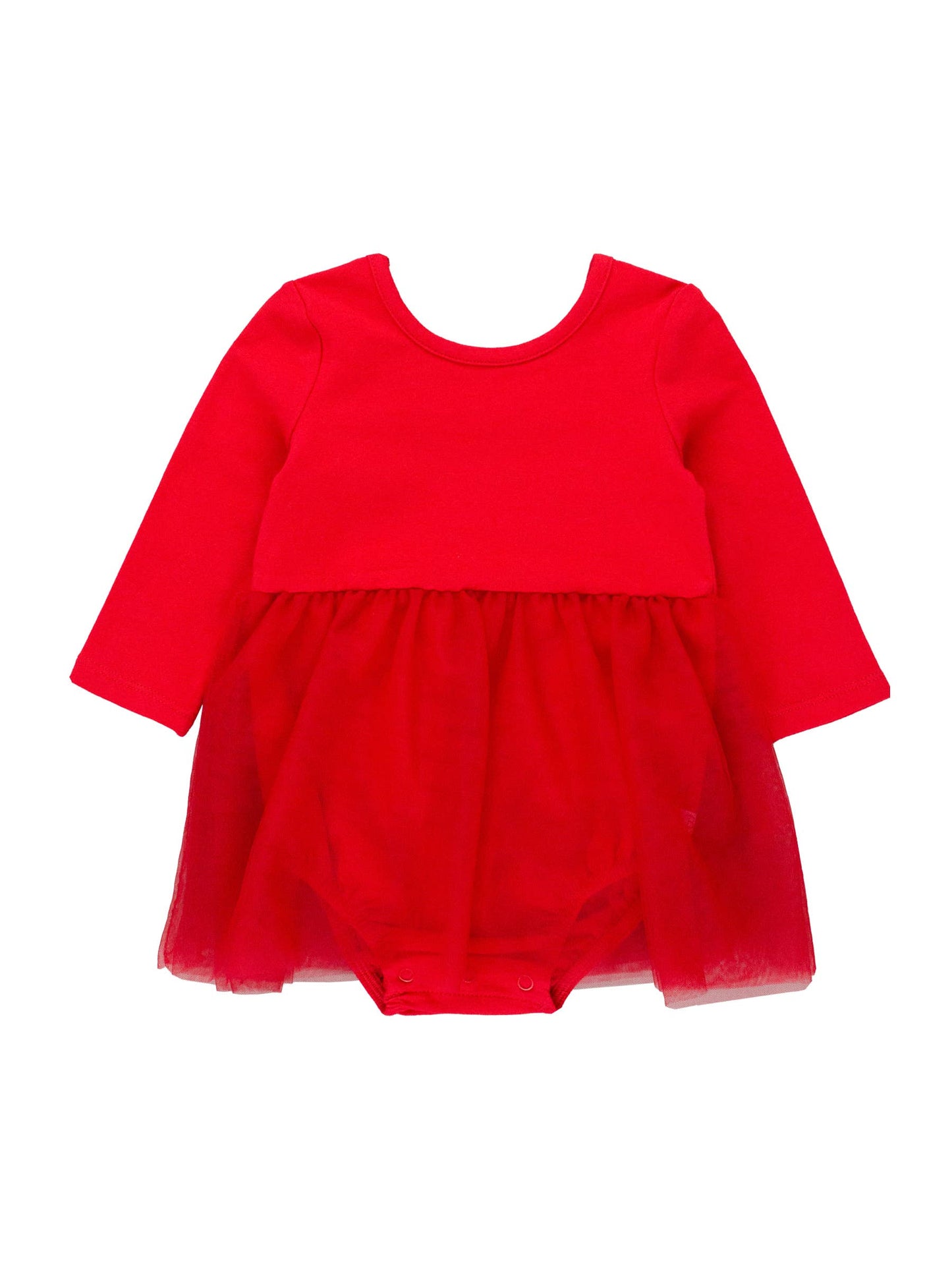 RuffleButts Red Long Sleeve Tulle Skirted Romper