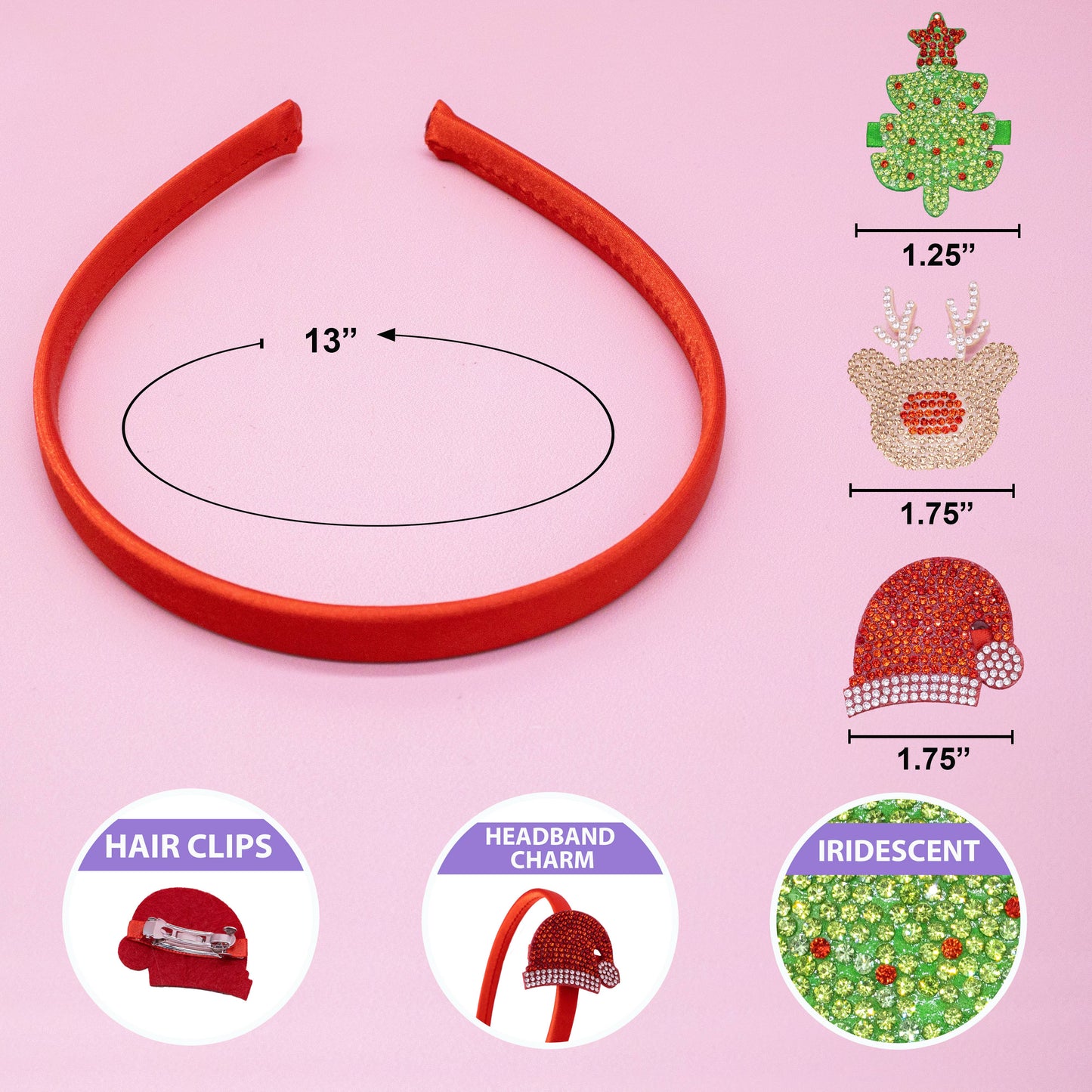 Christmas Charm Headband and Hair Clips - Interchangeable