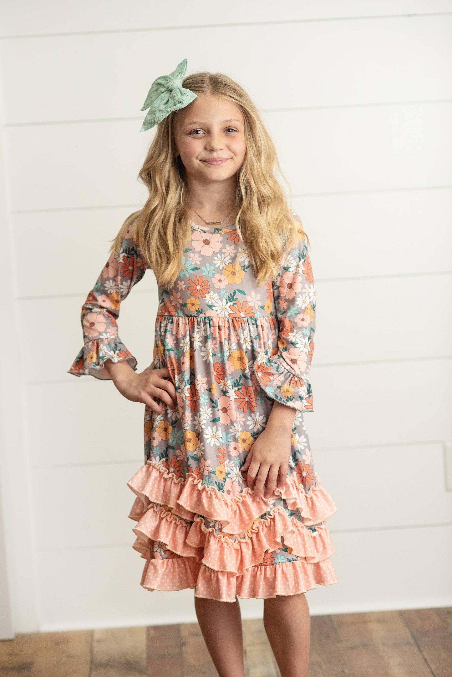 Peach Vintage Floral Ruffle Dress