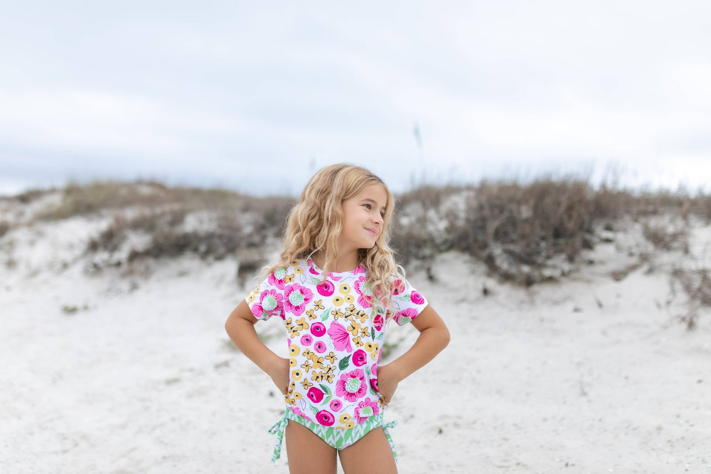 Pink Floral Rash Guard Swimsuit