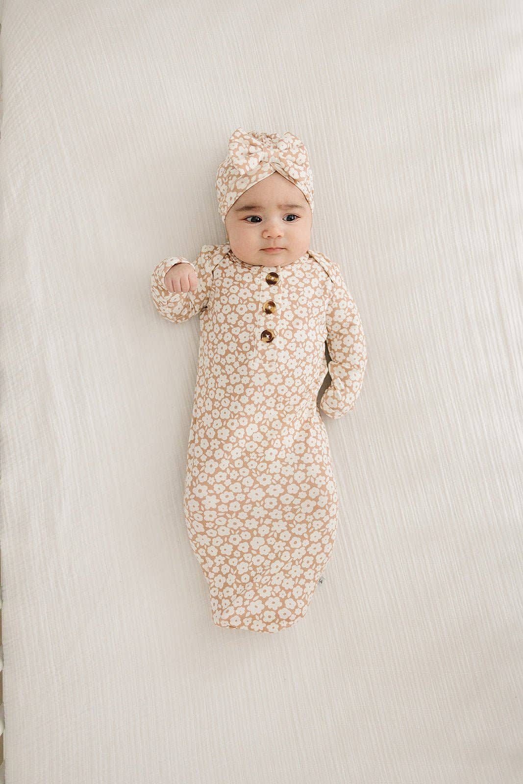 Mocha Ditsy Floral Gown & Headband