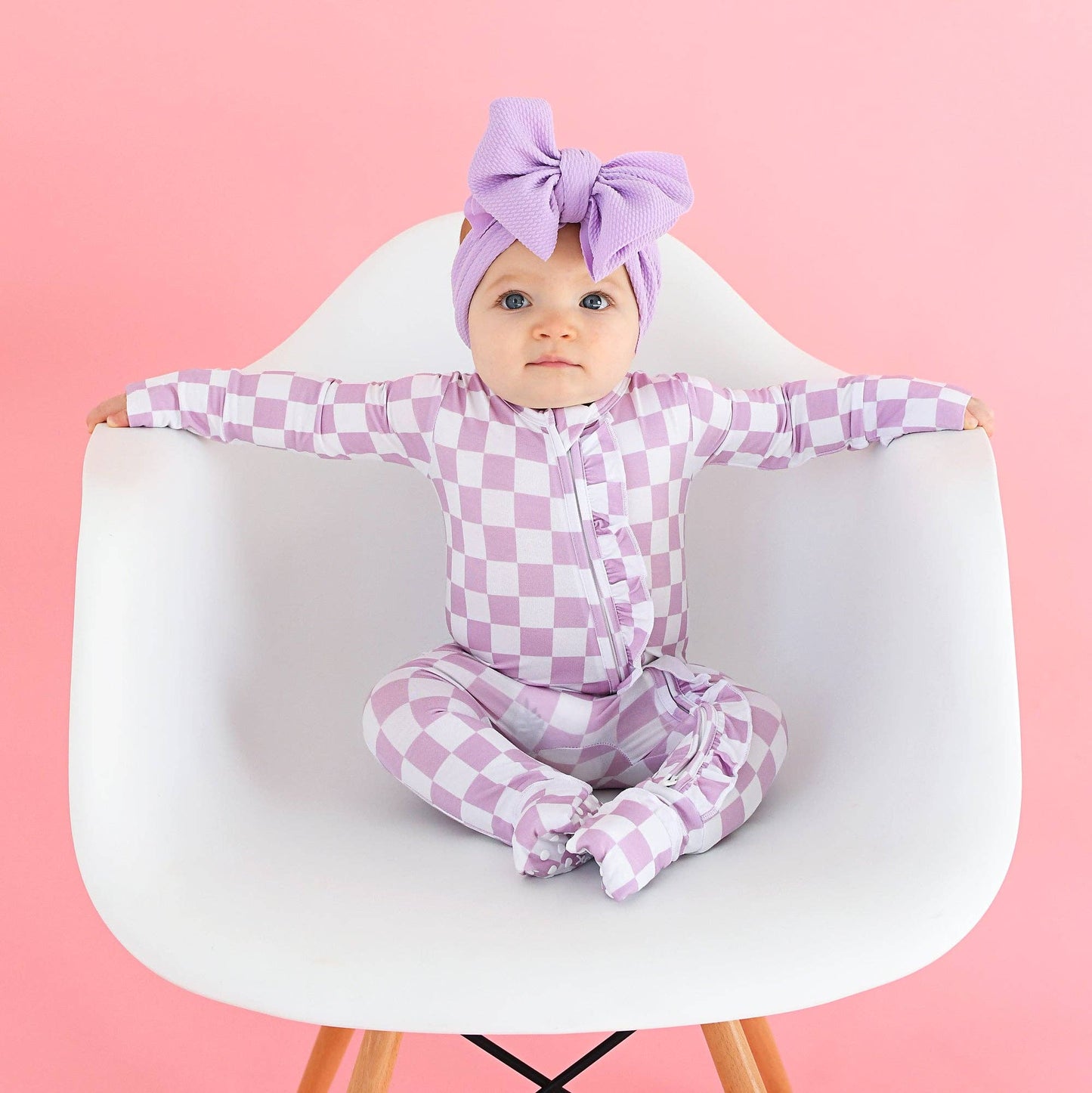 Myla Purple Check Ruffle Zip Romper