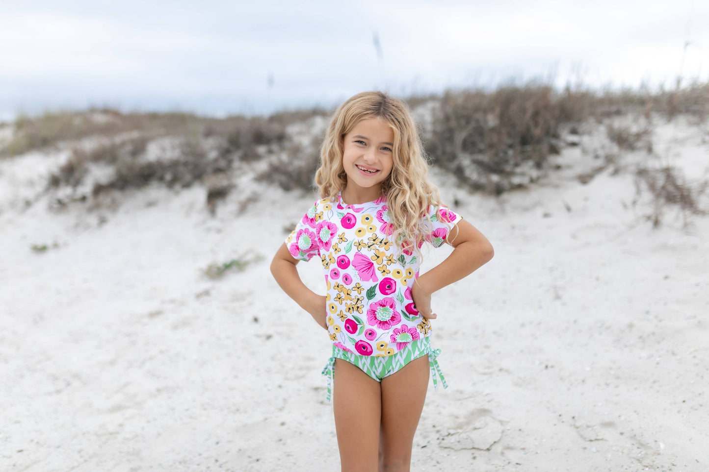Pink Floral Rash Guard Swimsuit