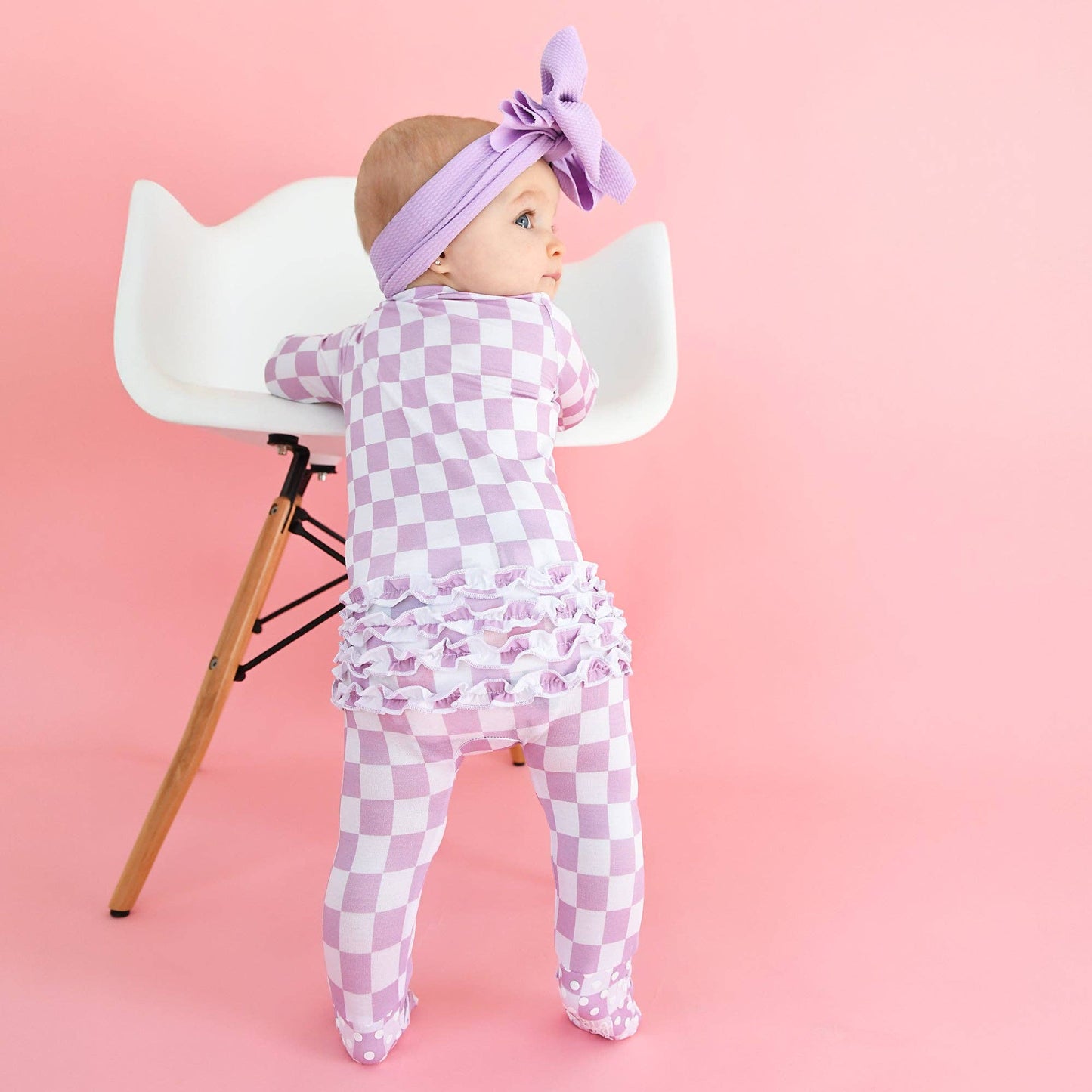Myla Purple Check Ruffle Zip Romper