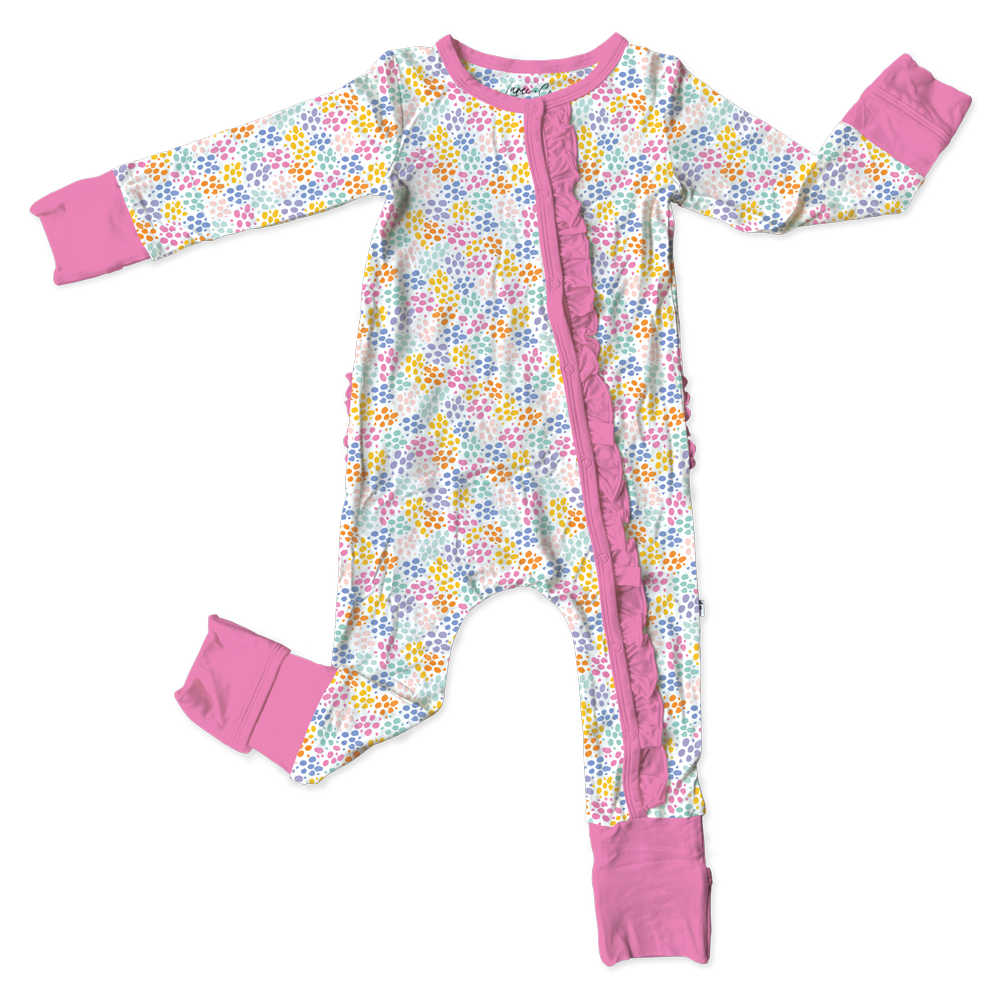 Laree + Co Korrie Dots Bamboo Ruffle Triple-Zip Convertible Footie