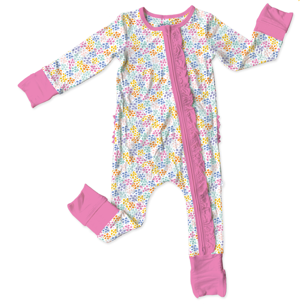 Laree + Co Korrie Dots Bamboo Ruffle Triple-Zip Convertible Footie