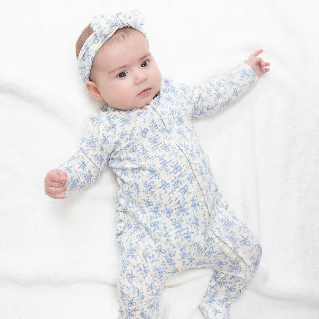 Angel Dear Romi Floral Ruffle Zipper Footie