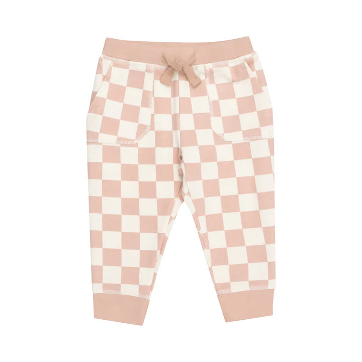 Angel Dear Pink Checkerboard Flower Jogger Set