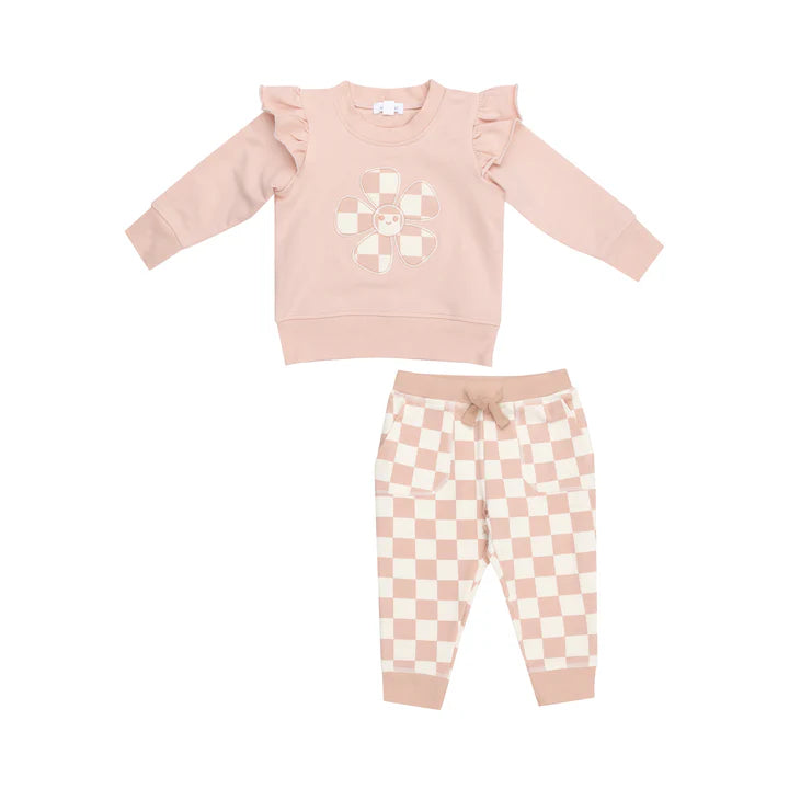 Angel Dear Pink Checkerboard Flower Jogger Set