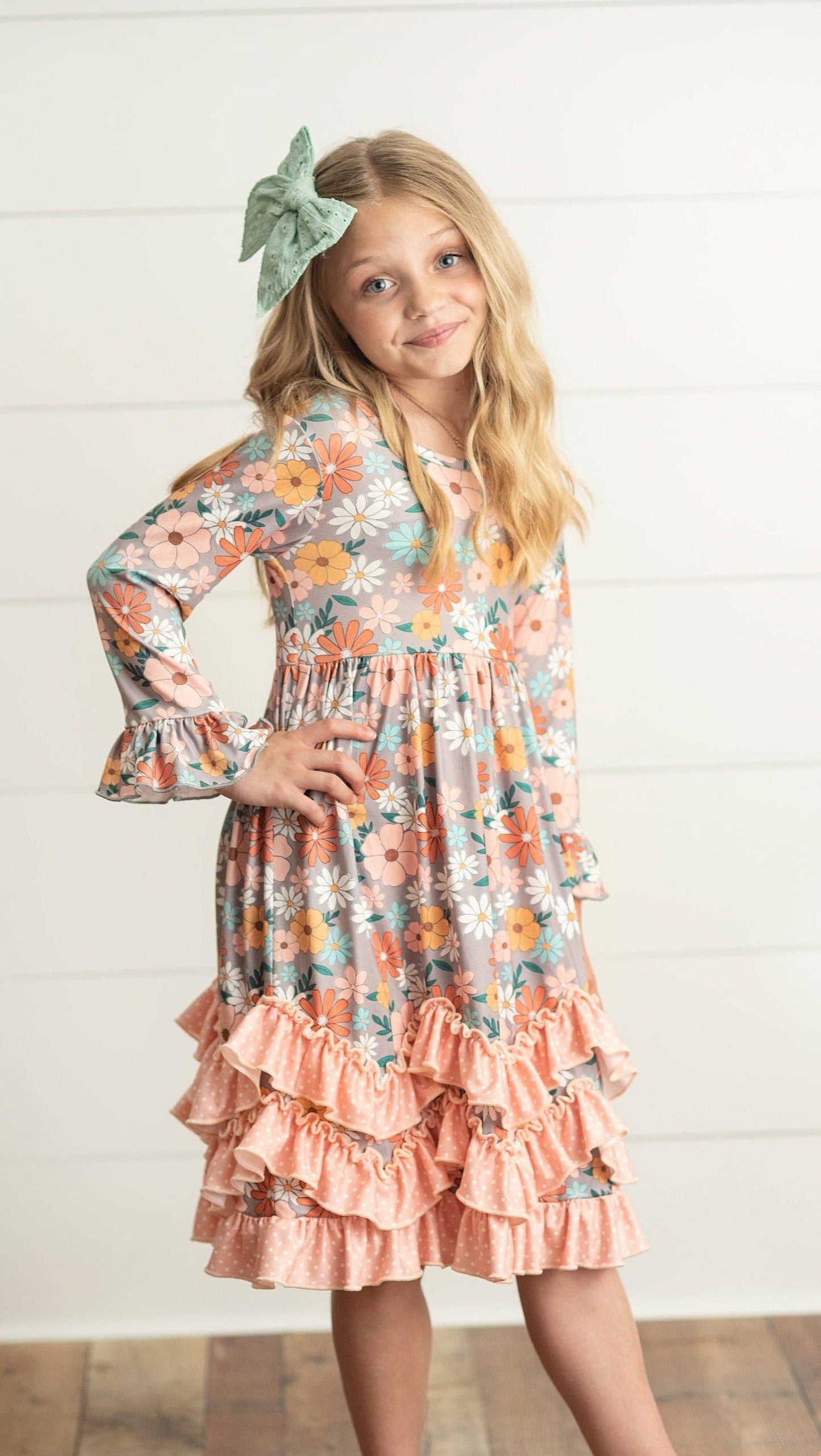 Peach Vintage Floral Ruffle Dress