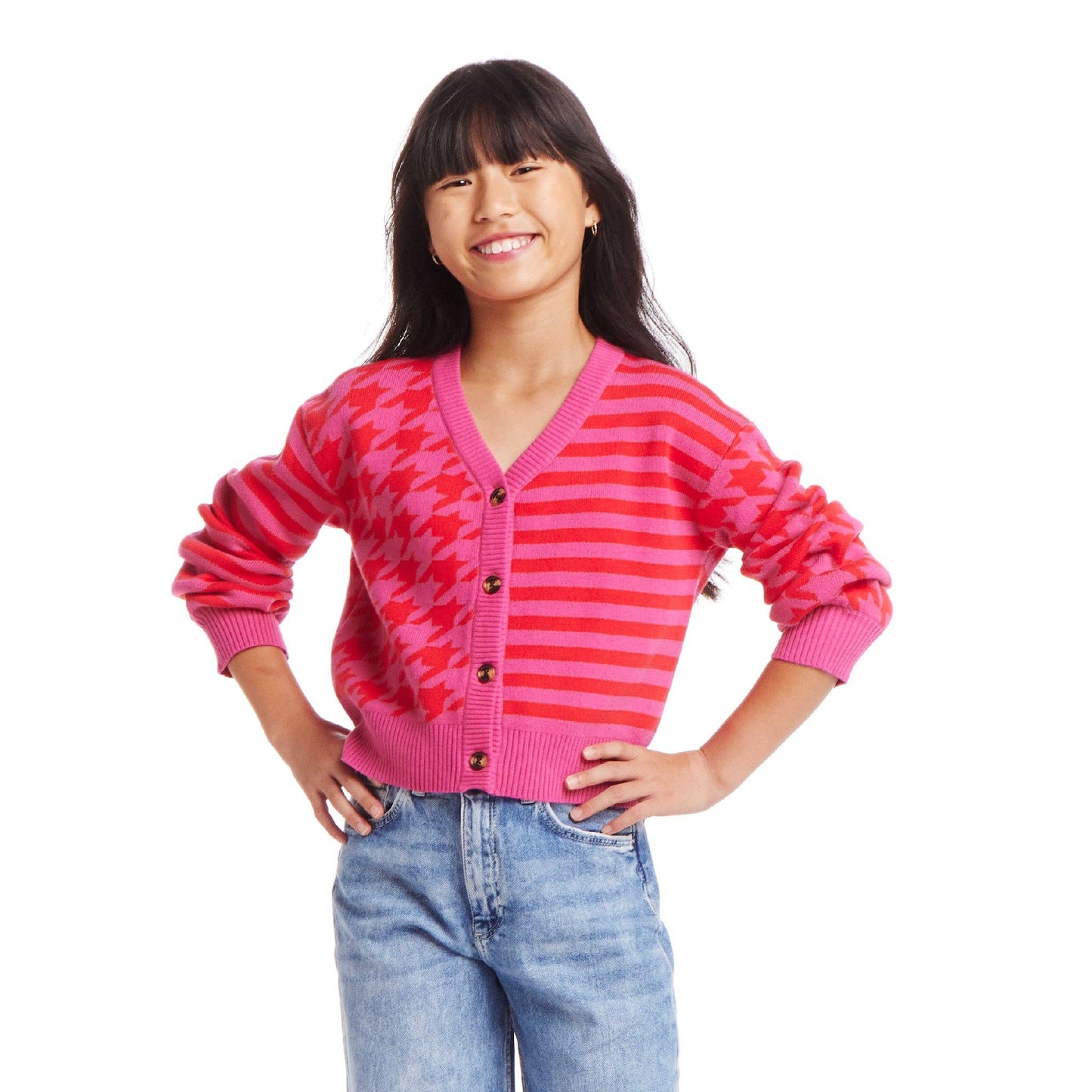 Houndstooth N' Striped Cropped Cardigan