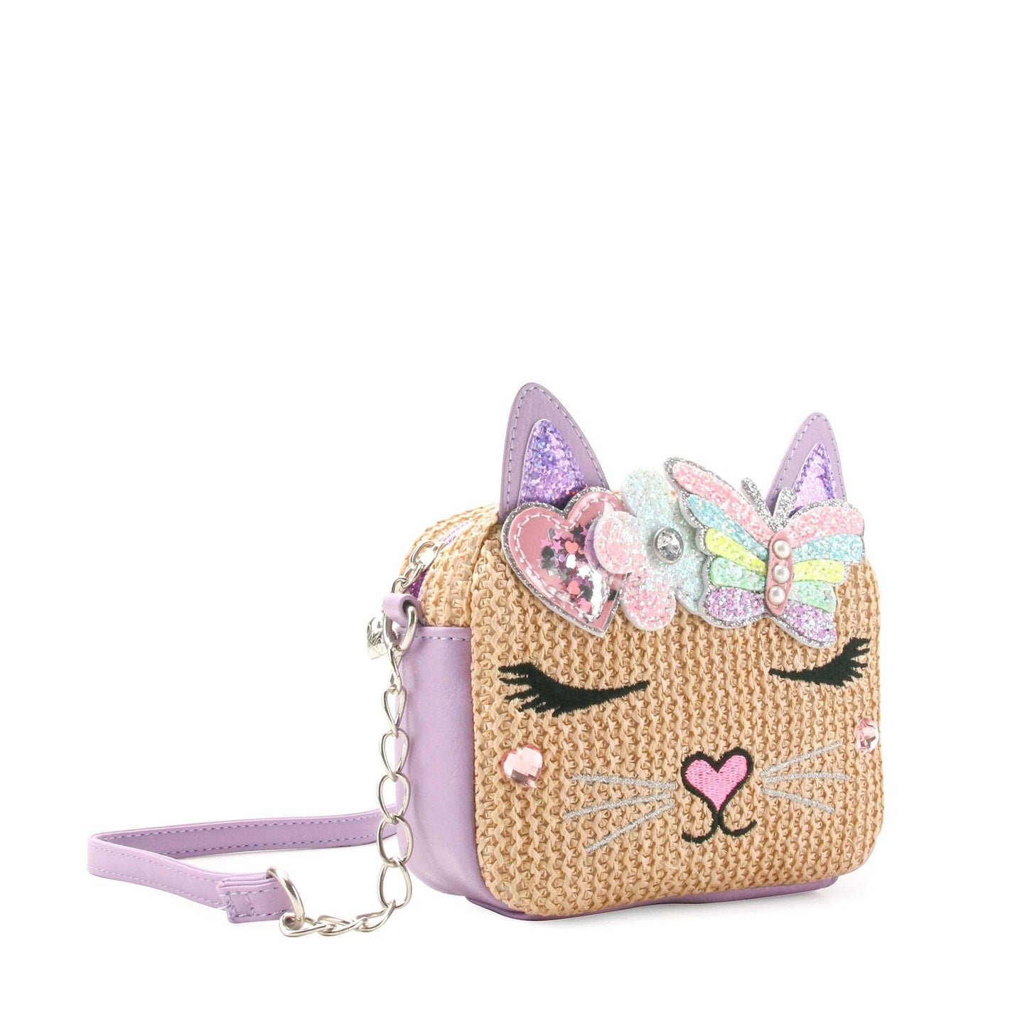 Bella Kitty Cat Straw Crossbody Bag