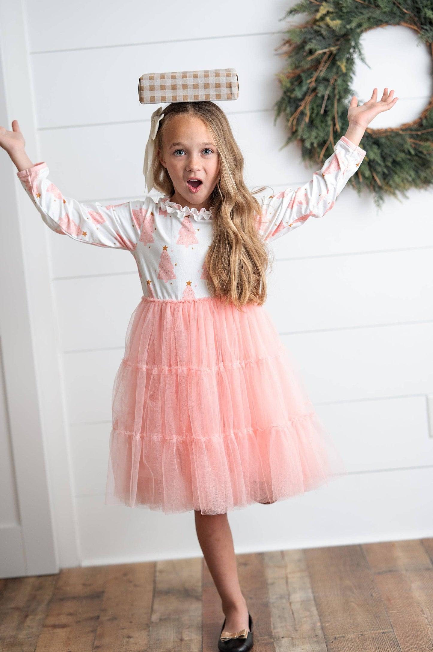 Pink Christmas Tree Ruffle Dress