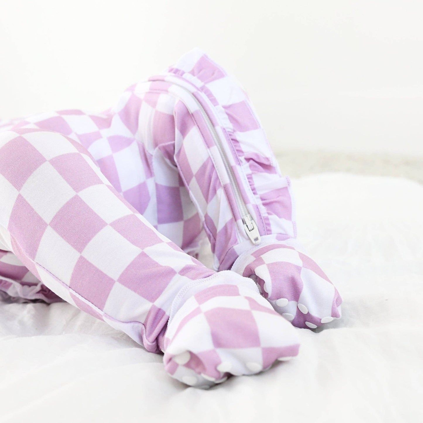 Myla Purple Check Ruffle Zip Romper
