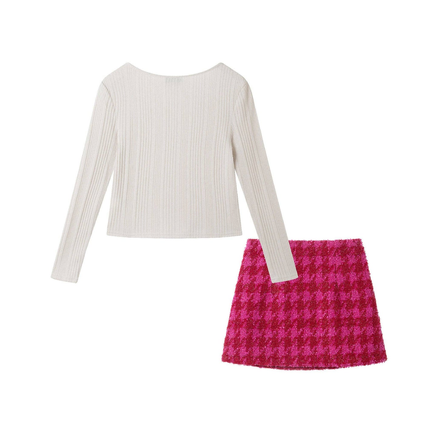 Ribbed Jersey Top & Tweed Skirt Set