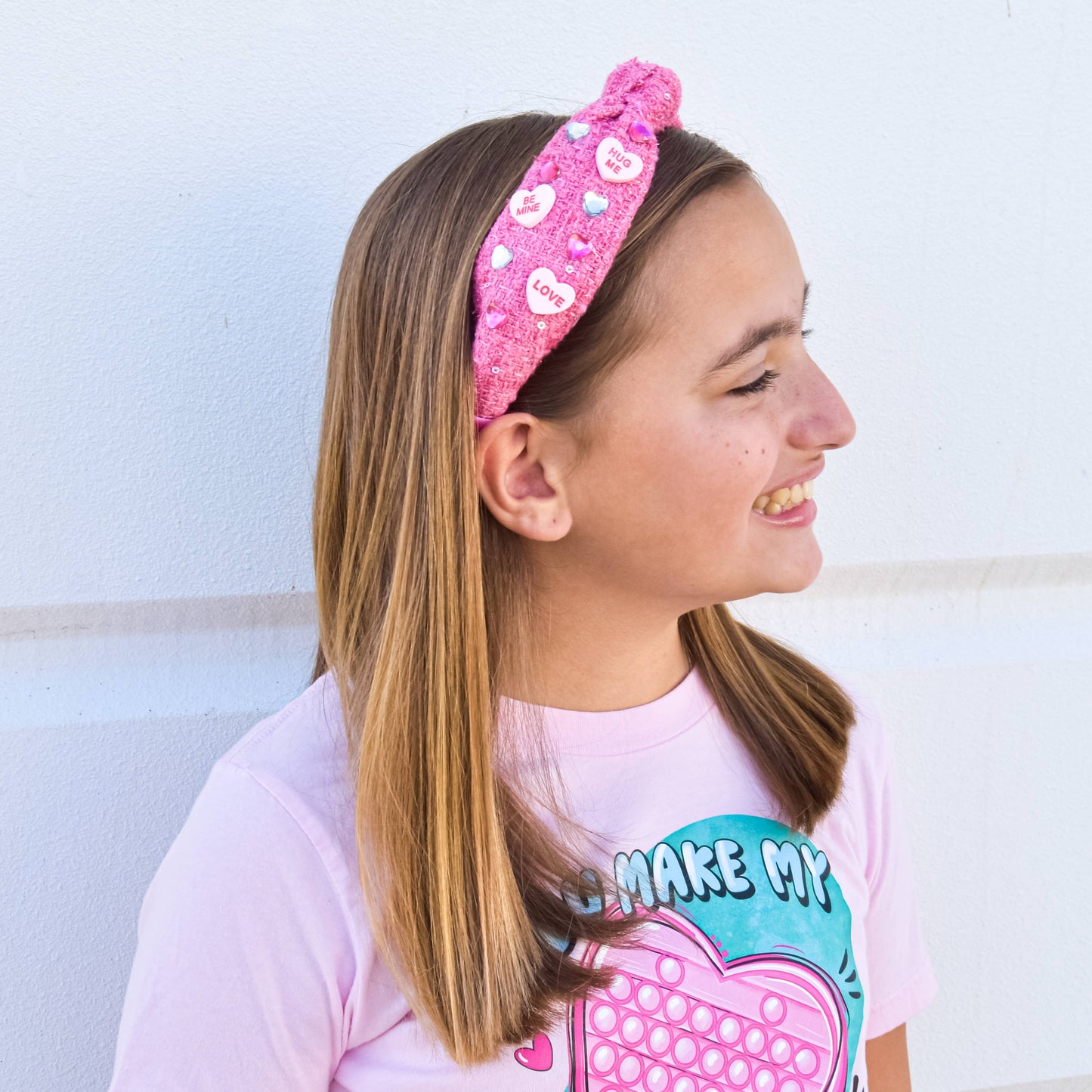 Kids Embellished Knot Headband - Candy Valentines Day Heart