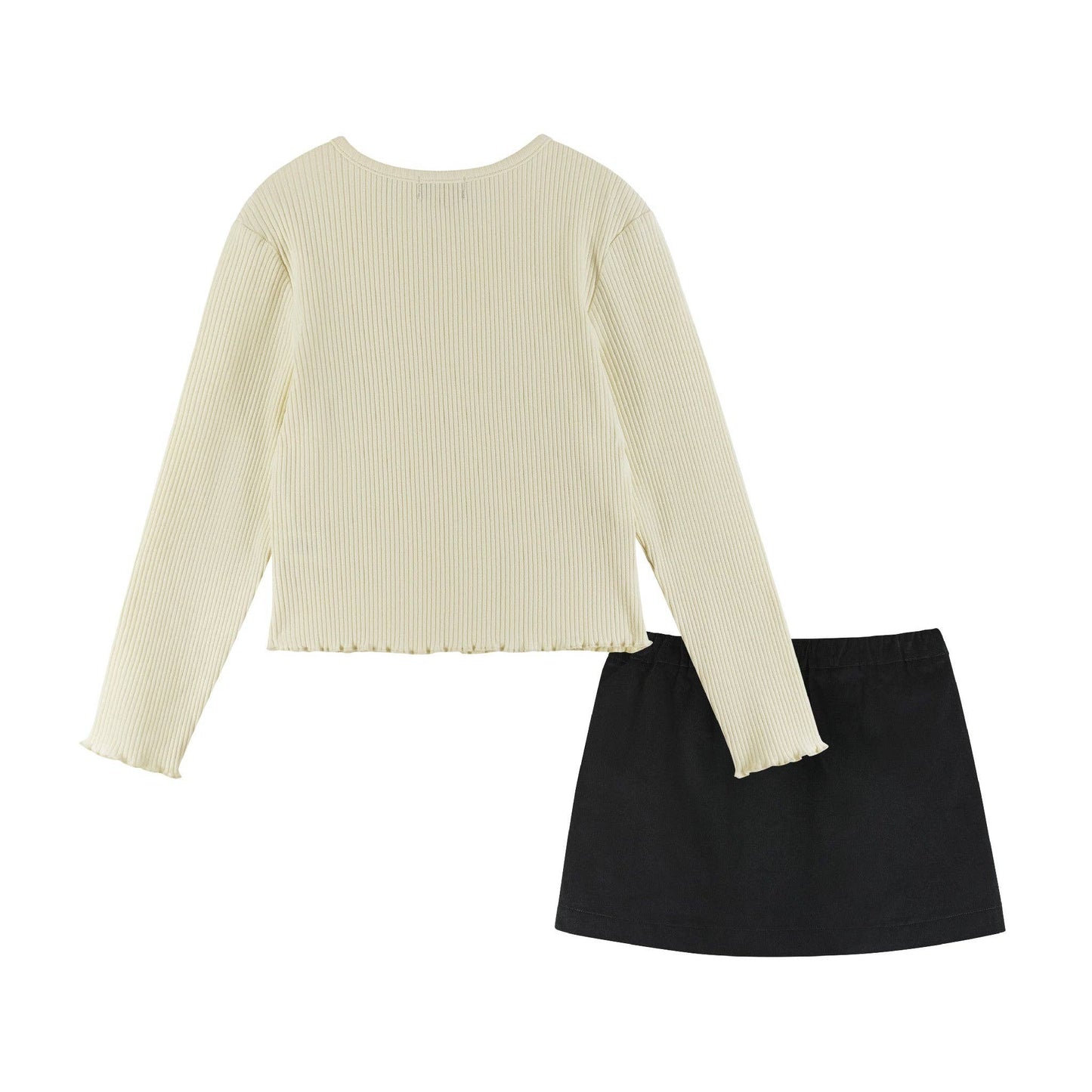 Rib Knit Long Sleeve Top & Corduroy Skirt Set