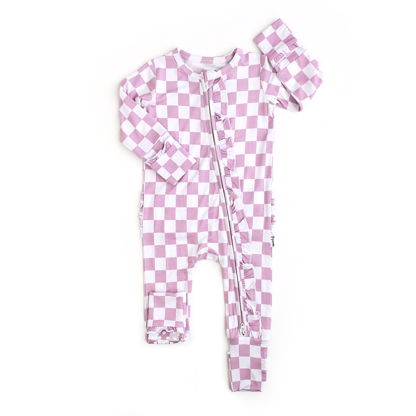 Myla Purple Check Ruffle Zip Romper