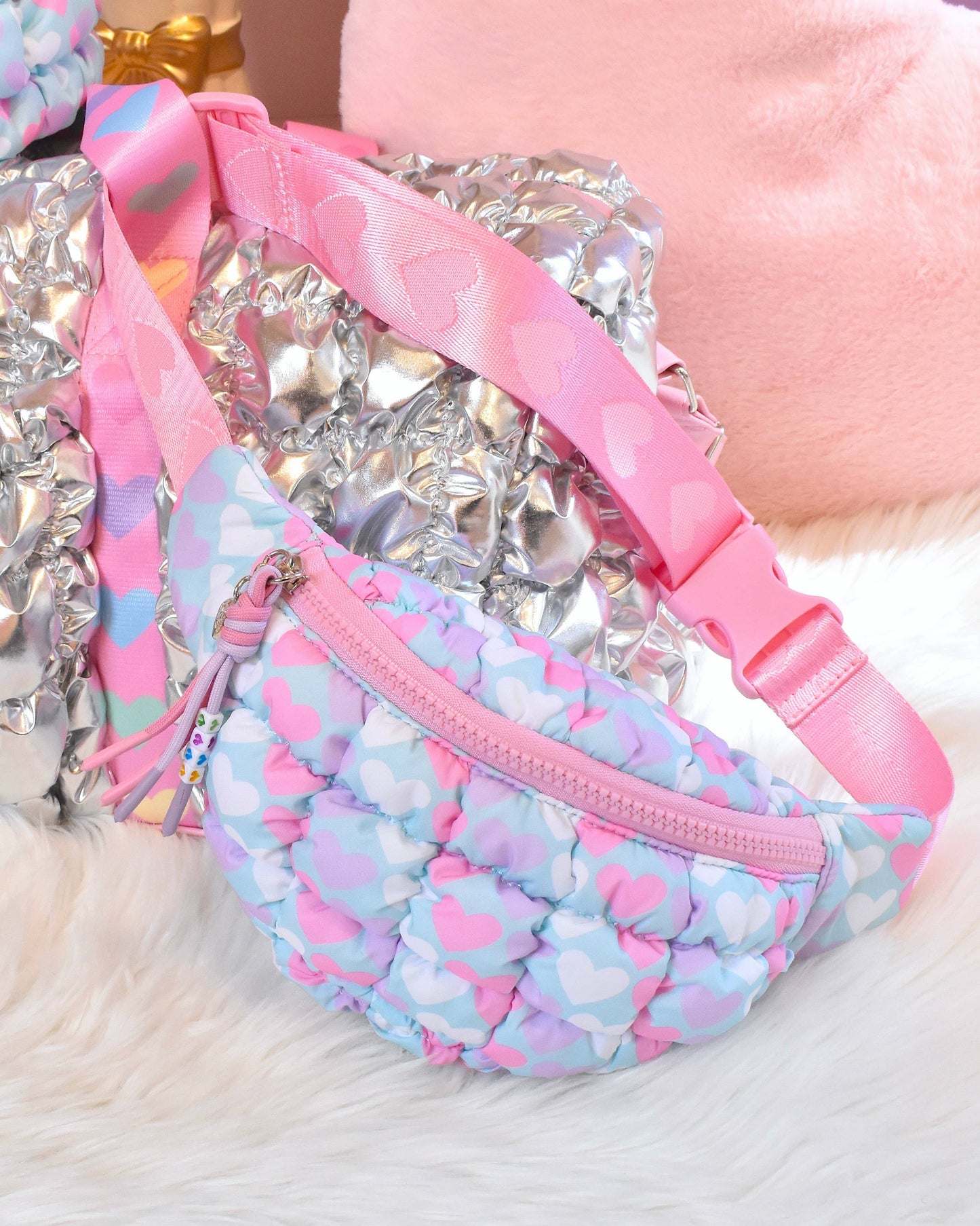 Quilted Scrunchies Heart Printed Fanny Pack