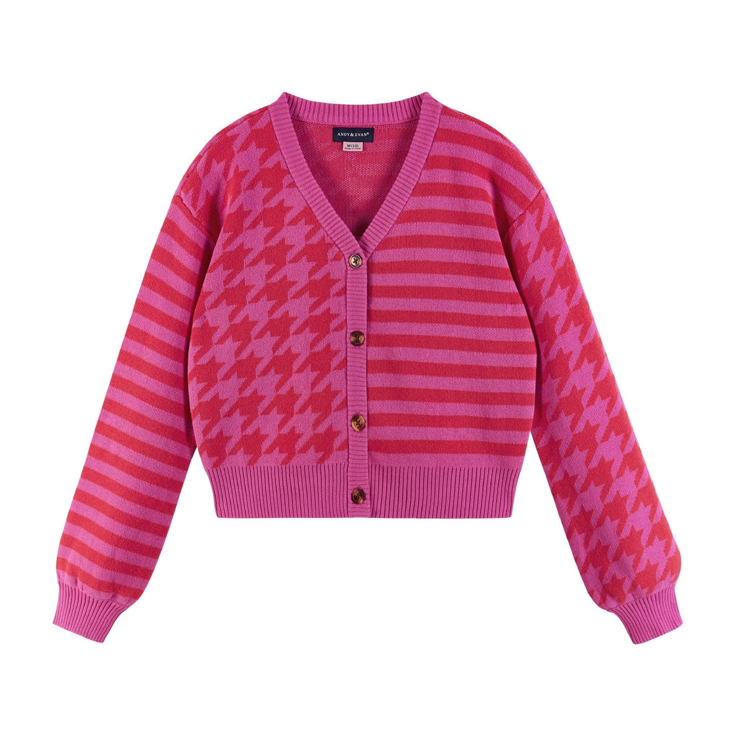Houndstooth N' Striped Cropped Cardigan