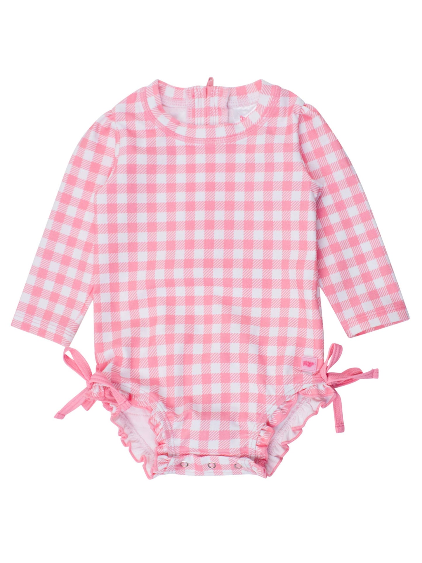 RuffleButts Bubblegum Pink Gingham Rash Guard Swimsuit