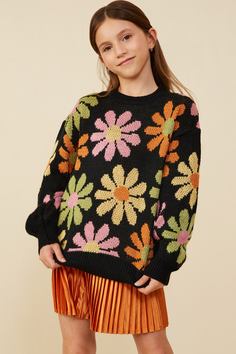 Hayden Black Retro Floral Sweater
