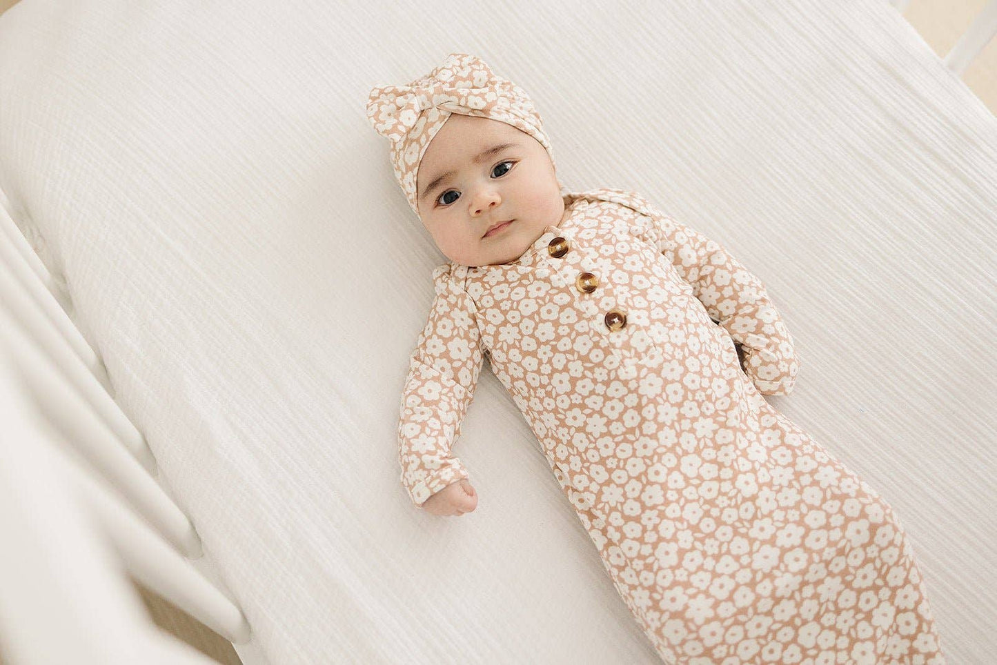 Mocha Ditsy Floral Gown & Headband