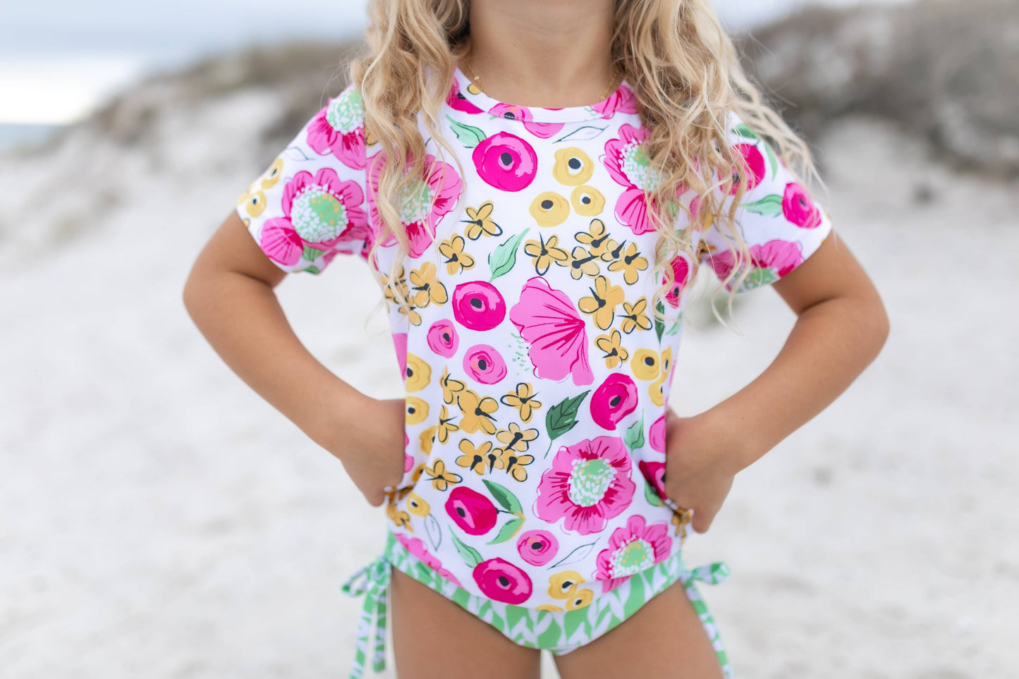 Pink Floral Rash Guard Swimsuit