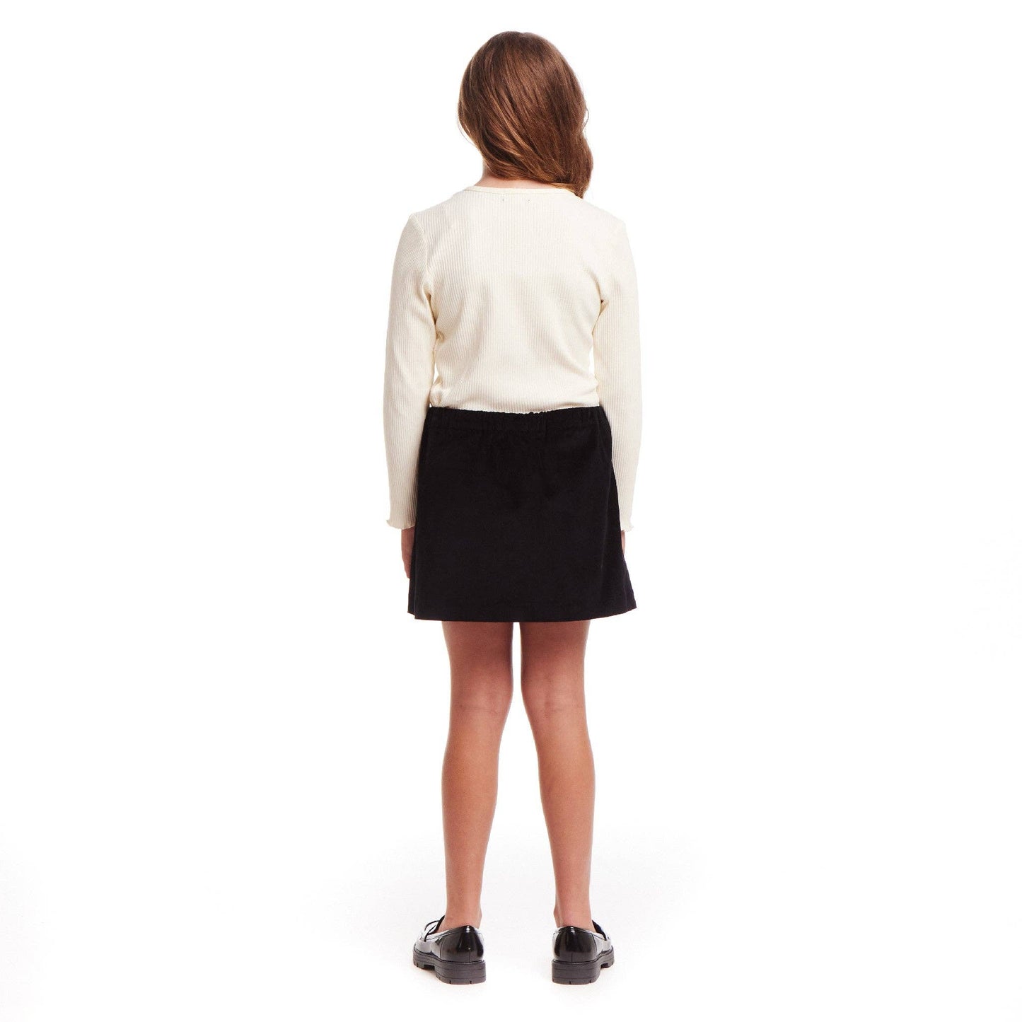 Rib Knit Long Sleeve Top & Corduroy Skirt Set