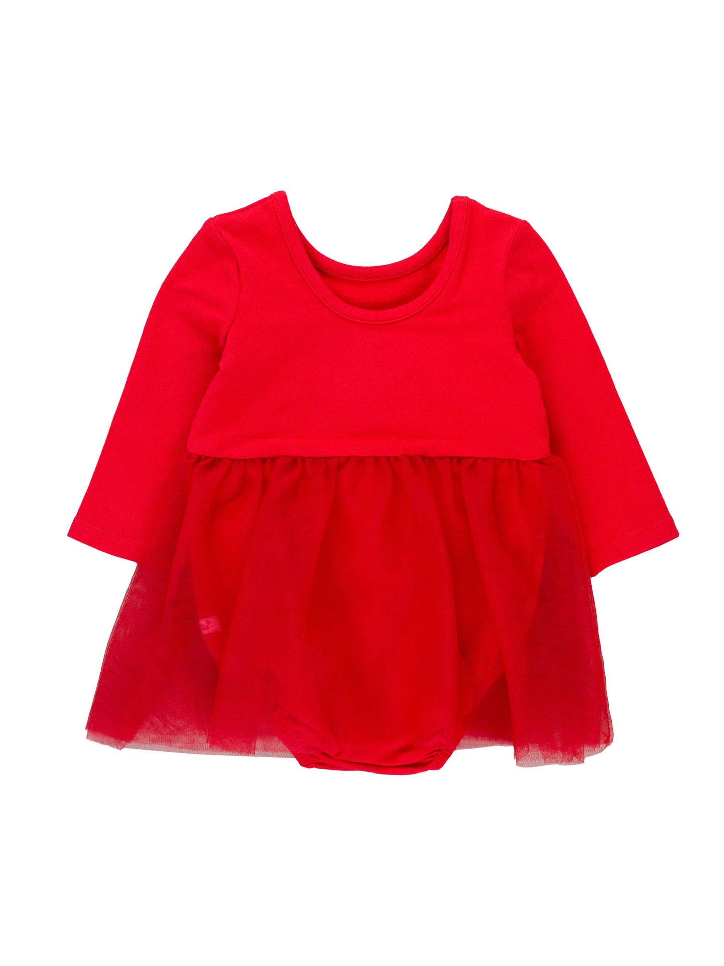 RuffleButts Red Long Sleeve Tulle Skirted Romper